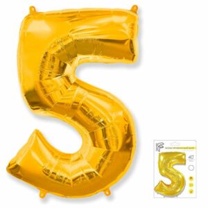 И 40 Цифра "5" золото в упаковке / Five / 1 шт /, Фольгированный шар