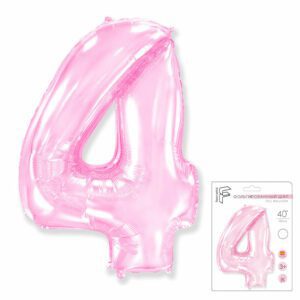 И 40 Цифра "4" розовый в упаковке/ Four / 1 шт / Фольгированный шар