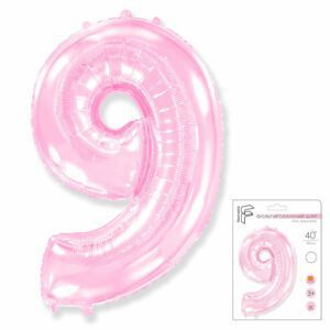 И 40 Цифра "9" розовый в упаковке / Nine / 1 шт / Фольгированный шар