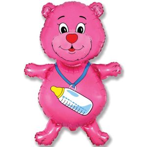 И 37 Медвежонок девочка (фуксия) / Bear girl / 1 шт /, Фольгированный шар
