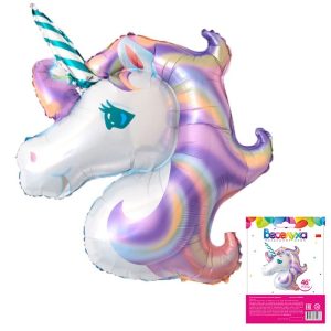 K 46 Голова единорога нежный градиент в упаковке / Unicorn head soft gradient / 1 шт /, Фольгированн