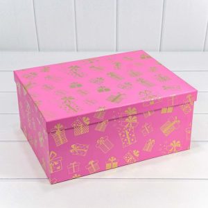 Коробка Новый год (подарки) розовый 22,5*15,8*9,5см