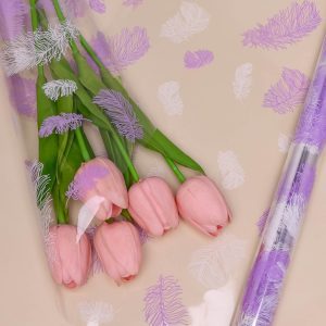 Пленка цветная 60см Перышки белый/сиреневый светлый