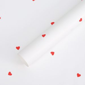 Упак. материал флористическая пленка "Валентинка", 58 см x 10 м, 65 мкр. белый с красным