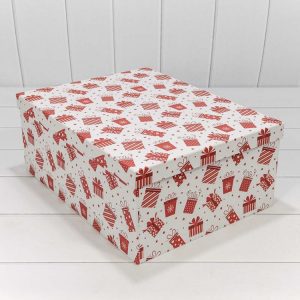 Коробка Новый год (подарки красные) белый 30*22,8*13,3см