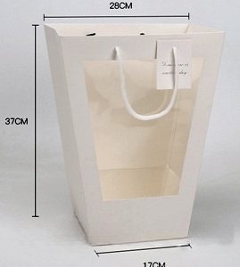 Пакет подарочный трапеция с прозрачным окошком, 17*28*37 см, НАБОР 5 шт, белый