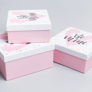 Коробка квадрат набор из 3шт 21x21x11см W71301-14AB сердце розовое
