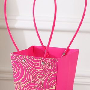 Пакет подарочный тисненый золотым фольгированием, (розы) 13*9.5*15.5 см 1ШТ., фуксия