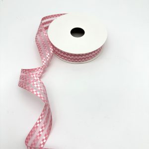Лента органза с атласными вставками, 2,5cmx18yards, цв.розовый