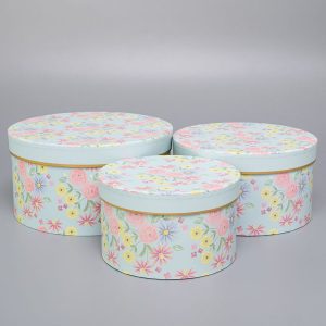 Набор коробок 3в1 круг H11,5хD22 / H10,5хD19 / H9,5хD16см, Цветы