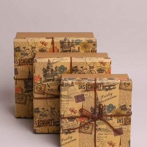 Коробка квадрат набор из 3шт 19х19х9см Винтажное очарование крафт
