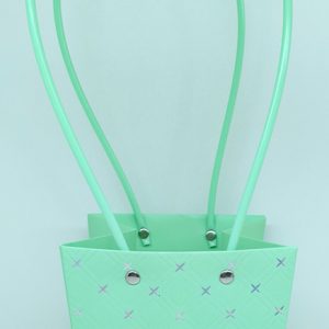 Пакет подарочный тисненый фольгированием, (крестики) 13*9.5*15.5 см 1ШТ., пастельно-мятный