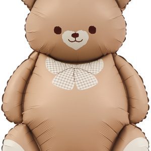 Шар (35''/89 см) Фигура, Мишка с бантом, Коричневый, Сатин, 1 шт. в уп.