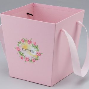 Коробка под цветы трапеция с ручками 17x17x18 см, св.розовый