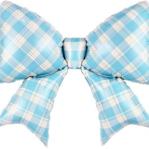 Шар (38''/97 см) Фигура, Бант, Клетка Виши, Голубой, Сатин, 1 шт. в уп.
