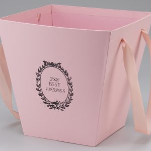 Коробка под цветы трапеция с ручками 25x25x25 см, св.розовый