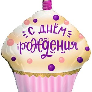 Шар (31''/79 см) Фигура, Кекс на День Рождения, Розовый, 1 шт. в уп.