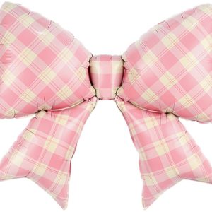 Шар (38''/97 см) Фигура, Бант, Клетка Виши, Розовый, Сатин, 1 шт. в уп.