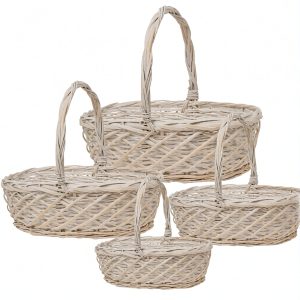 Корзина плетеная (ива), 56x45xH18/47 см - 31x24xH13/32 см, набор (4 шт), (Белый)